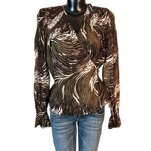 Ellen Tracy NWT Womens Silk Peplum Wrap Blouse sz 6 Flame Green Black White NEW